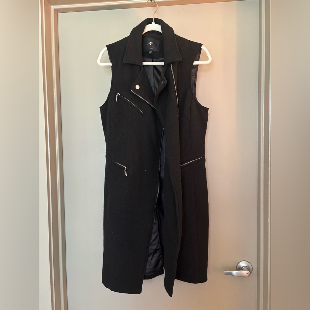7 For All Mankind Black Zip Front Long Vest with Zipper Accents